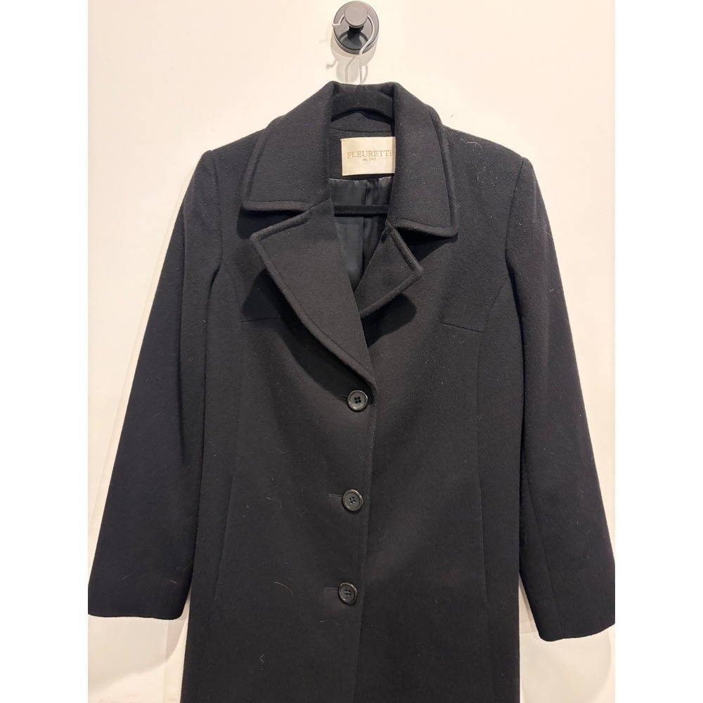 Fleurette Loro Piana Wool Coat Black Notched Lapel 3 Button Mid Length Womens - Picture 3 of 9